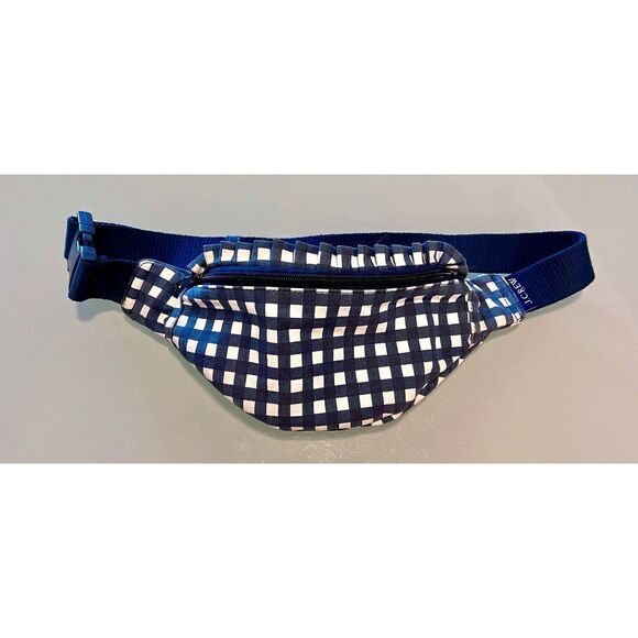J Crew Fanny Pack Crossbody Sac Blue White Gingham Plaid Cotton Ruffle Edge - Picture 5 of 9
